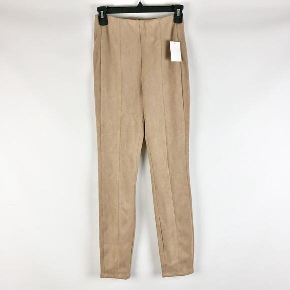 BlankNYC Womens Faux Suede Leggings 25 US 2 Tan High Rise Skinny Back Zip NWT - Picture 2 of 9